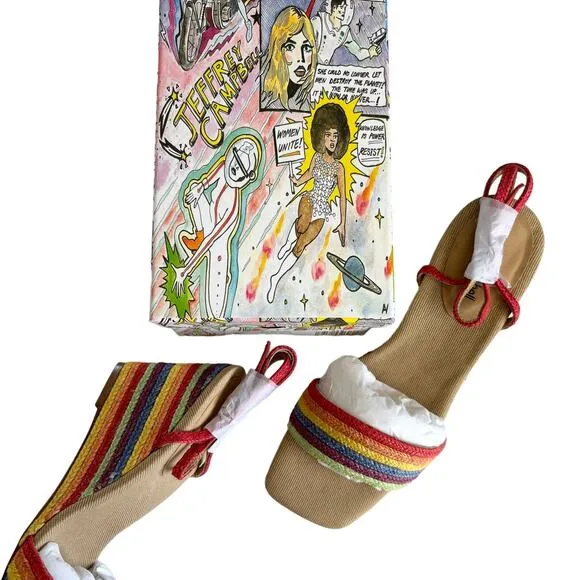 Jeffrey Campbell On-Board Rainbow Strappy Espadrille Wedge Sandals Size 9.5