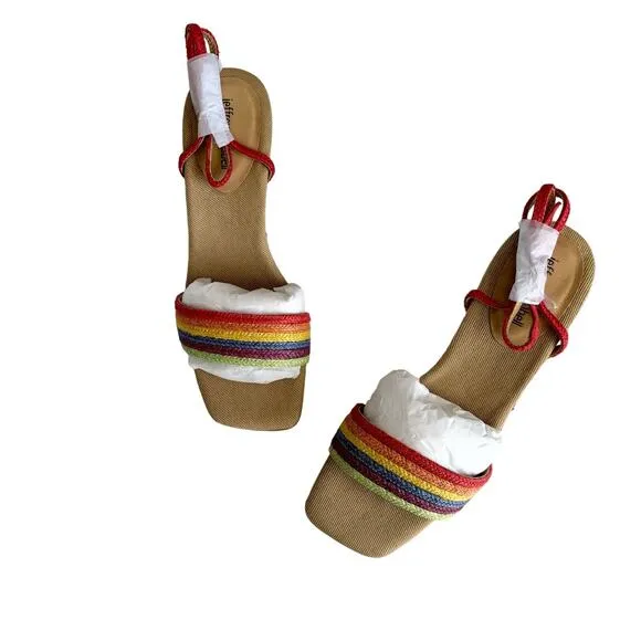 Jeffrey Campbell On-Board Rainbow Strappy Espadrille Wedge Sandals Size 9.5