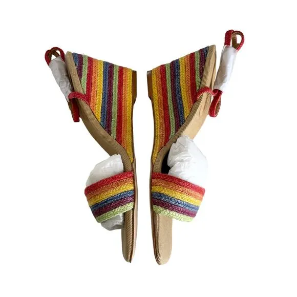 Jeffrey Campbell On-Board Rainbow Strappy Espadrille Wedge Sandals Size 9.5