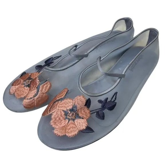 Jeffrey Campbell Swan Flower Embroidered Ballet Flats Ballerina Coquette Sz 9