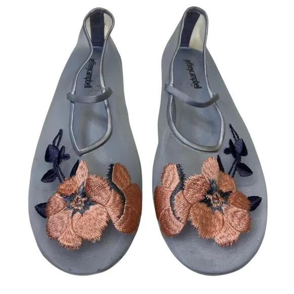 Jeffrey Campbell Swan Flower Embroidered Ballet Flats Ballerina Coquette Sz 9