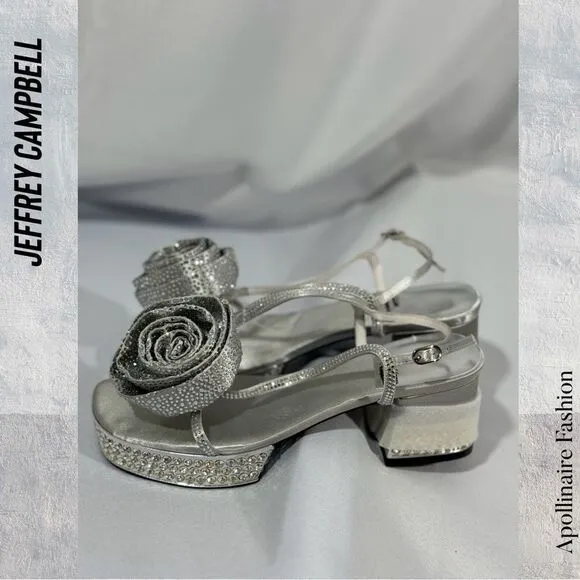 JEFFREY CAMPBELL TRENDSETTER SLINGBACK PLATFORM SANDALS IN SATIN SILVER SIZE 7