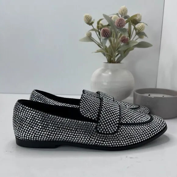 Jeffrey Campbell Velvet Embellished Apron Toe Loafers Black Women 9.5 Tried On