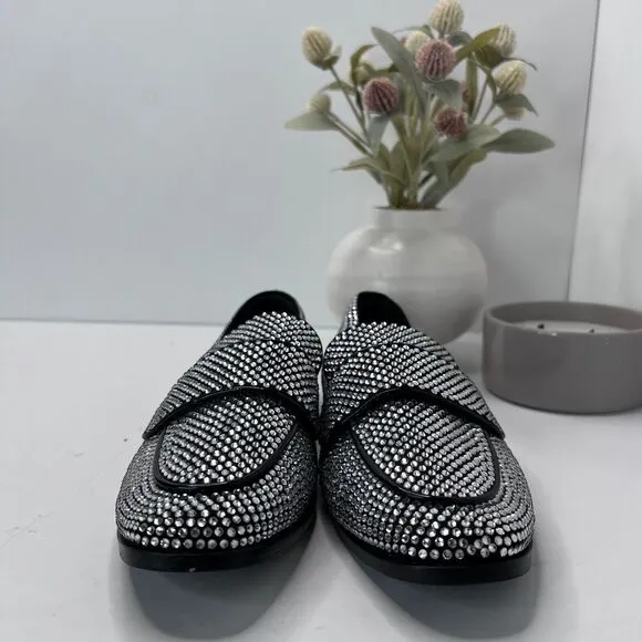Jeffrey Campbell Velvet Embellished Apron Toe Loafers Black Women 9.5 Tried On