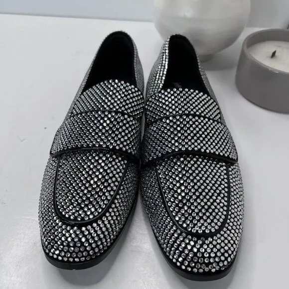 Jeffrey Campbell Velvet Embellished Apron Toe Loafers Black Women 9.5 Tried On