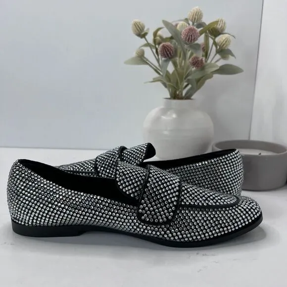 Jeffrey Campbell Velvet Embellished Apron Toe Loafers Black Women 9.5 Tried On