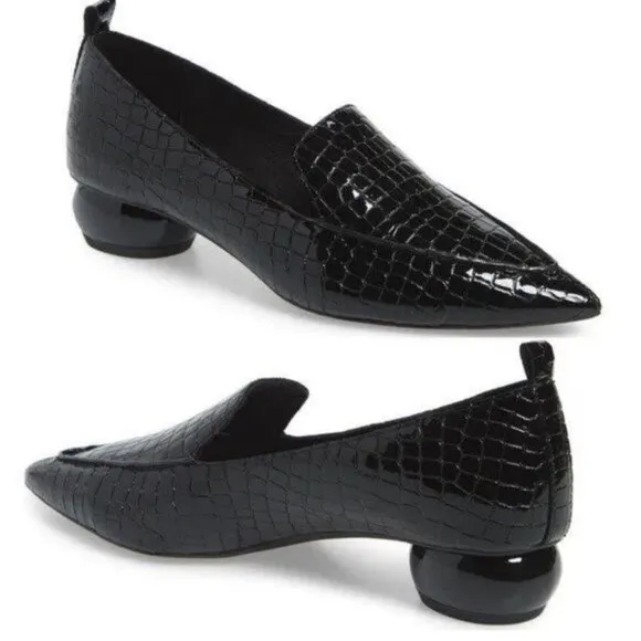 Jeffrey Campbell Viona Croc-Embossed Black Loafers