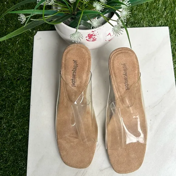 JEFFREY CAMPBELL Women Acetate Wedge Mule Sandals Size 9.5 NEW