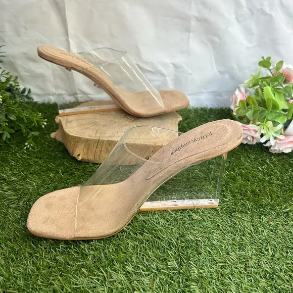 JEFFREY CAMPBELL Women Acetate Wedge Mule Sandals Size 9.5 NEW