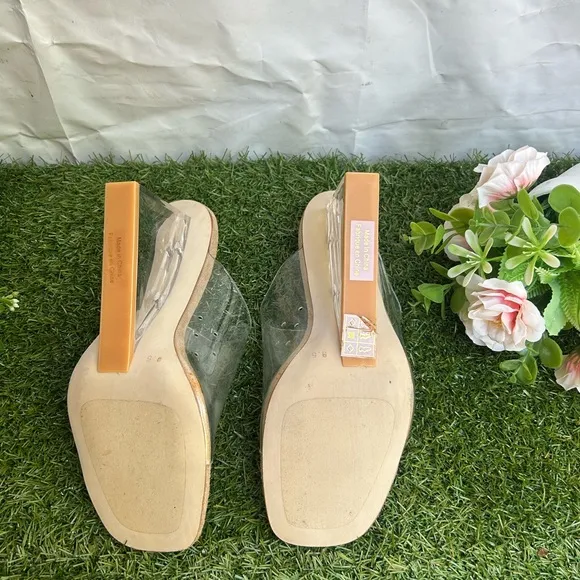 JEFFREY CAMPBELL Women Acetate Wedge Mule Sandals Size 9.5 NEW