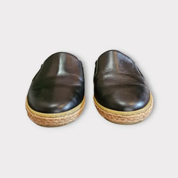 Jenni Kayne Marina Black Leather Espadrille Mule Flats