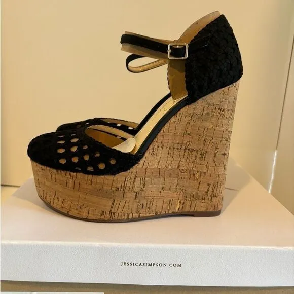 JESSICA SIMPSON Marshela Ankle-Strap Platform Wedge Sandals Woven Cutout shoes