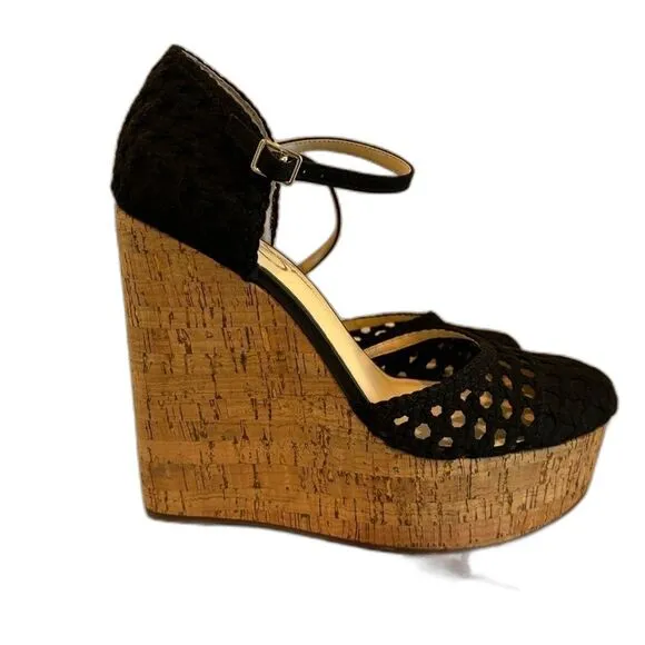 JESSICA SIMPSON Marshela Ankle-Strap Platform Wedge Sandals Woven Cutout shoes