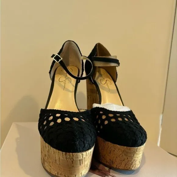 JESSICA SIMPSON Marshela Ankle-Strap Platform Wedge Sandals Woven Cutout shoes