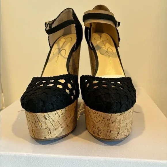 JESSICA SIMPSON Marshela Ankle-Strap Platform Wedge Sandals Woven Cutout shoes