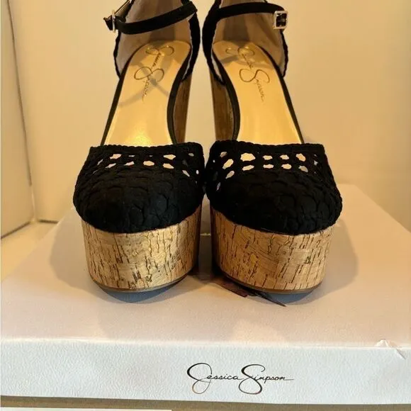 JESSICA SIMPSON Marshela Ankle-Strap Platform Wedge Sandals Woven Cutout shoes
