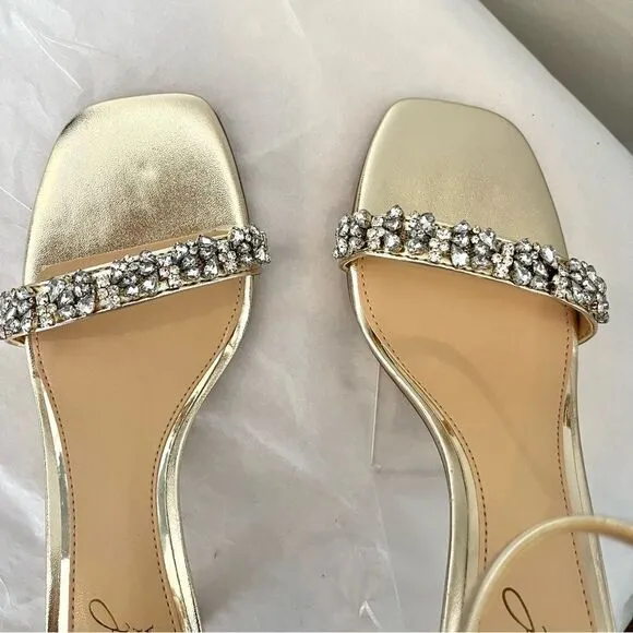 Jewel Badgely Mischka Angel Gold Metallic Jeweled Sandals Size 6.5 New in box