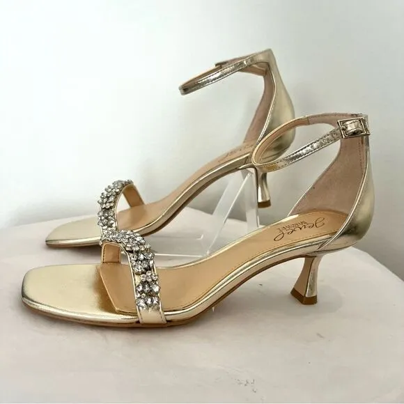 Jewel Badgely Mischka Angel Gold Metallic Jeweled Sandals Size 6.5 New in box