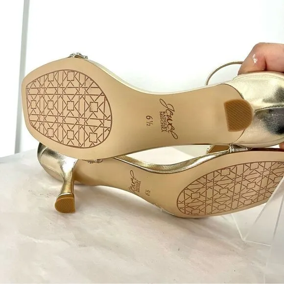 Jewel Badgely Mischka Angel Gold Metallic Jeweled Sandals Size 6.5 New in box