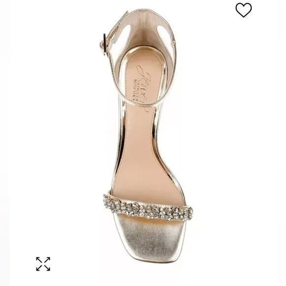 Jewel Badgely Mischka Angel Gold Metallic Jeweled Sandals Size 6.5 New in box