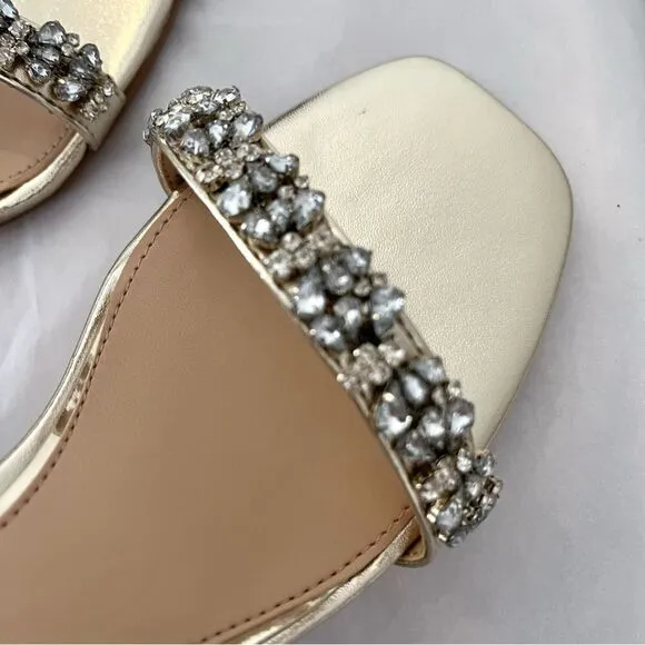 Jewel Badgely Mischka Angel Gold Metallic Jeweled Sandals Size 6.5 New in box
