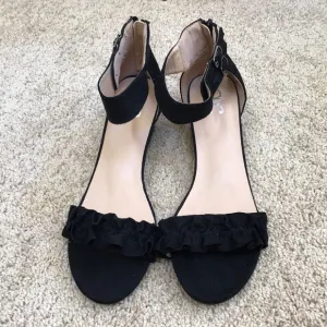 JG Size 8 black faux suede open toe ankle strap sandals