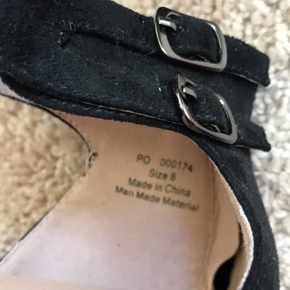 JG Size 8 black faux suede open toe ankle strap sandals
