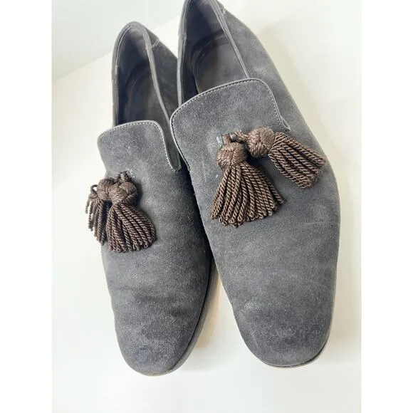 Jimmy Choo Brown Suede and Leather Foxley Tassel Loafers, Size 46