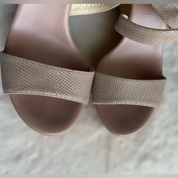 Jimmy Choo Portia 120 Rose Gold/Blush Platform Cork Wedge. Gold Hardware. 6.5.