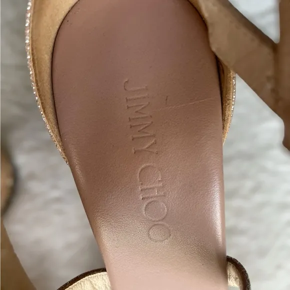 Jimmy Choo Portia 120 Rose Gold/Blush Platform Cork Wedge. Gold Hardware. 6.5.