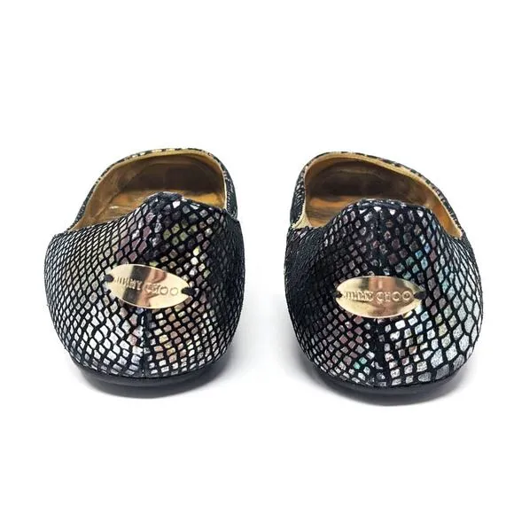 Jimmy Choo Womens 9 39 Ballet Flats Snakeskin Metallic Iridescent