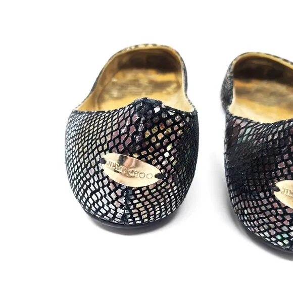 Jimmy Choo Womens 9 39 Ballet Flats Snakeskin Metallic Iridescent