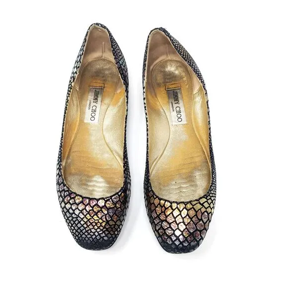 Jimmy Choo Womens 9 39 Ballet Flats Snakeskin Metallic Iridescent