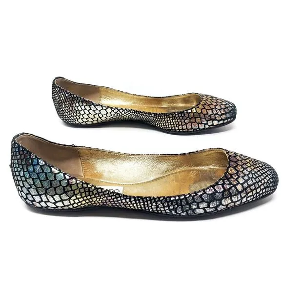Jimmy Choo Womens 9 39 Ballet Flats Snakeskin Metallic Iridescent
