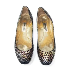 Jimmy Choo Womens 9 39 Ballet Flats Snakeskin Metallic Iridescent