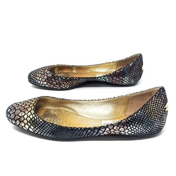 Jimmy Choo Womens 9 39 Ballet Flats Snakeskin Metallic Iridescent
