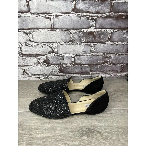 Jimmy Choo London Black Suede Leather Sparkle D’ Orsay Flats Women’s 42EU/11M US