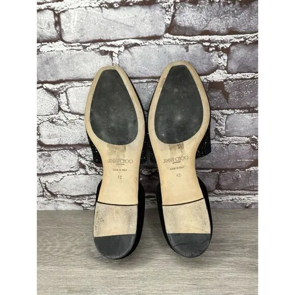 Jimmy Choo London Black Suede Leather Sparkle D’ Orsay Flats Women’s 42EU/11M US