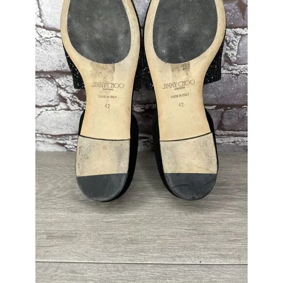 Jimmy Choo London Black Suede Leather Sparkle D’ Orsay Flats Women’s 42EU/11M US