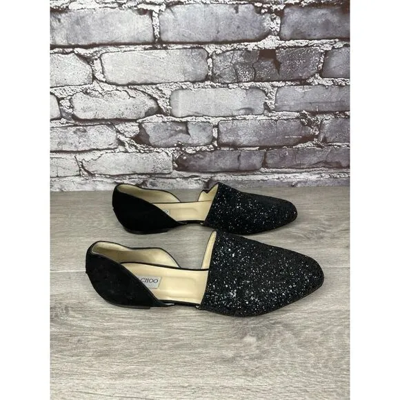 Jimmy Choo London Black Suede Leather Sparkle D’ Orsay Flats Women’s 42EU/11M US