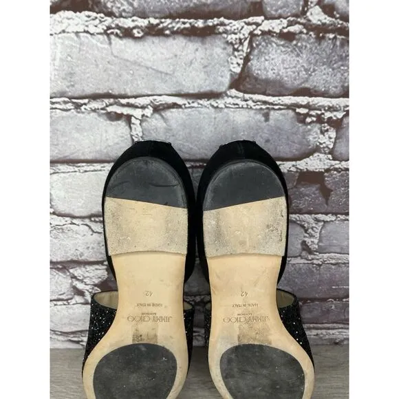 Jimmy Choo London Black Suede Leather Sparkle D’ Orsay Flats Women’s 42EU/11M US
