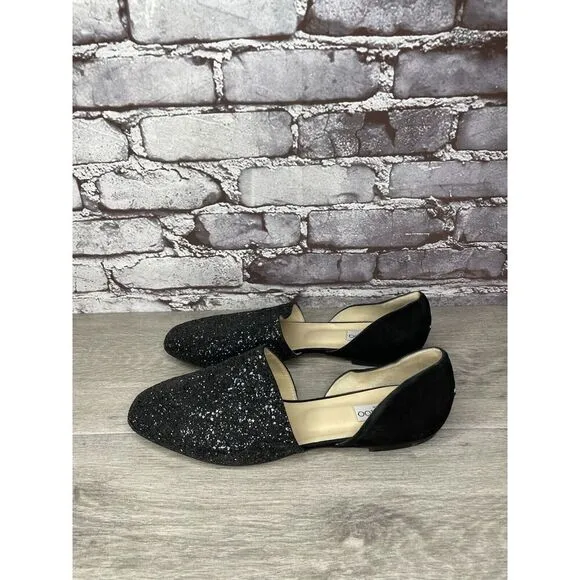 Jimmy Choo London Black Suede Leather Sparkle D’ Orsay Flats Women’s 42EU/11M US