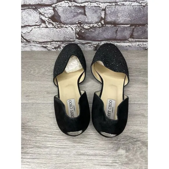 Jimmy Choo London Black Suede Leather Sparkle D’ Orsay Flats Women’s 42EU/11M US