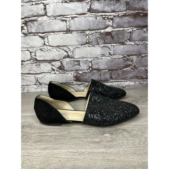 Jimmy Choo London Black Suede Leather Sparkle D’ Orsay Flats Women’s 42EU/11M US