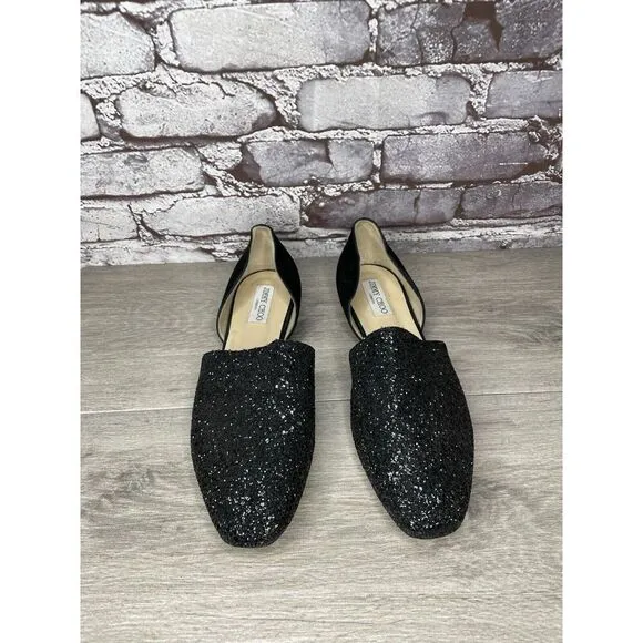 Jimmy Choo London Black Suede Leather Sparkle D’ Orsay Flats Women’s 42EU/11M US