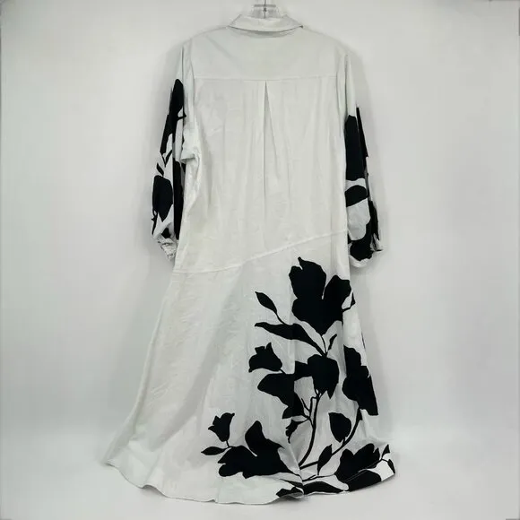 Jo Faulkner for Maeve White/Black Floral Collared Midi Shirt Dress