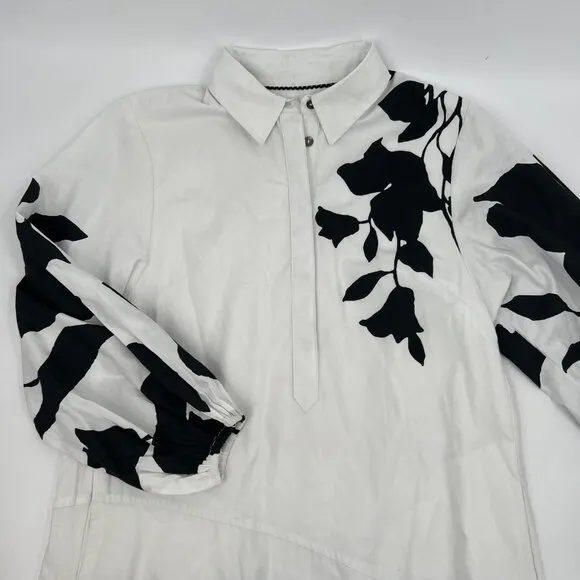 Jo Faulkner for Maeve White/Black Floral Collared Midi Shirt Dress