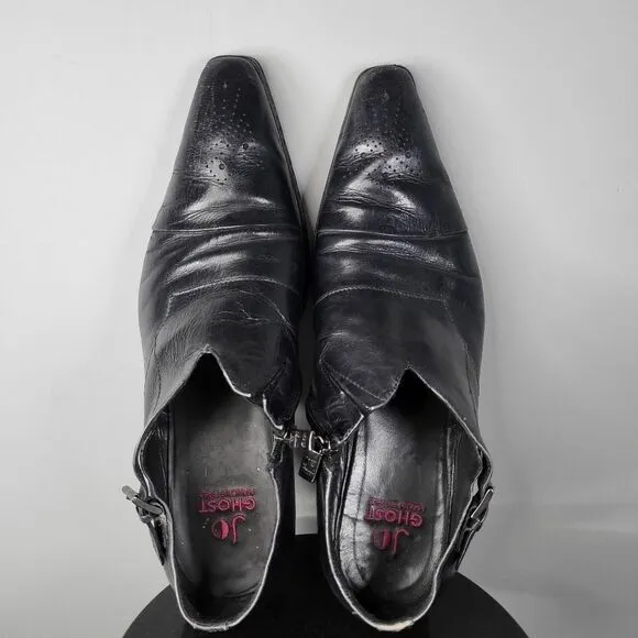 JO GHOST Black Leather Snip Toe Loafers Size 45