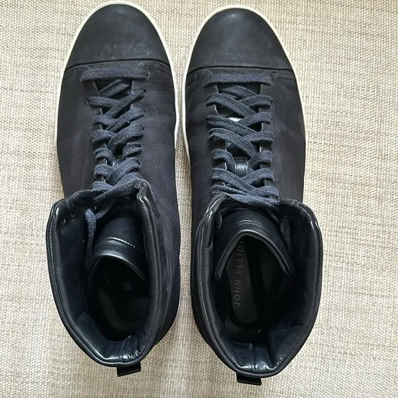 John Elliott Calfskin Leather High Top Sneakers