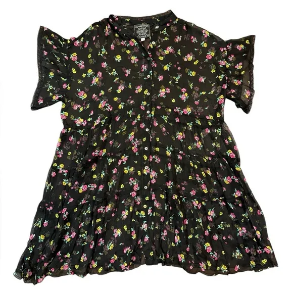 Johnny Was NATALIA TIERED Silk MINI DRESS Size Large